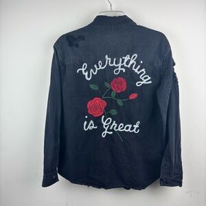 American Eagle Outfitters Black embroidered denim shirt size small. Oversized